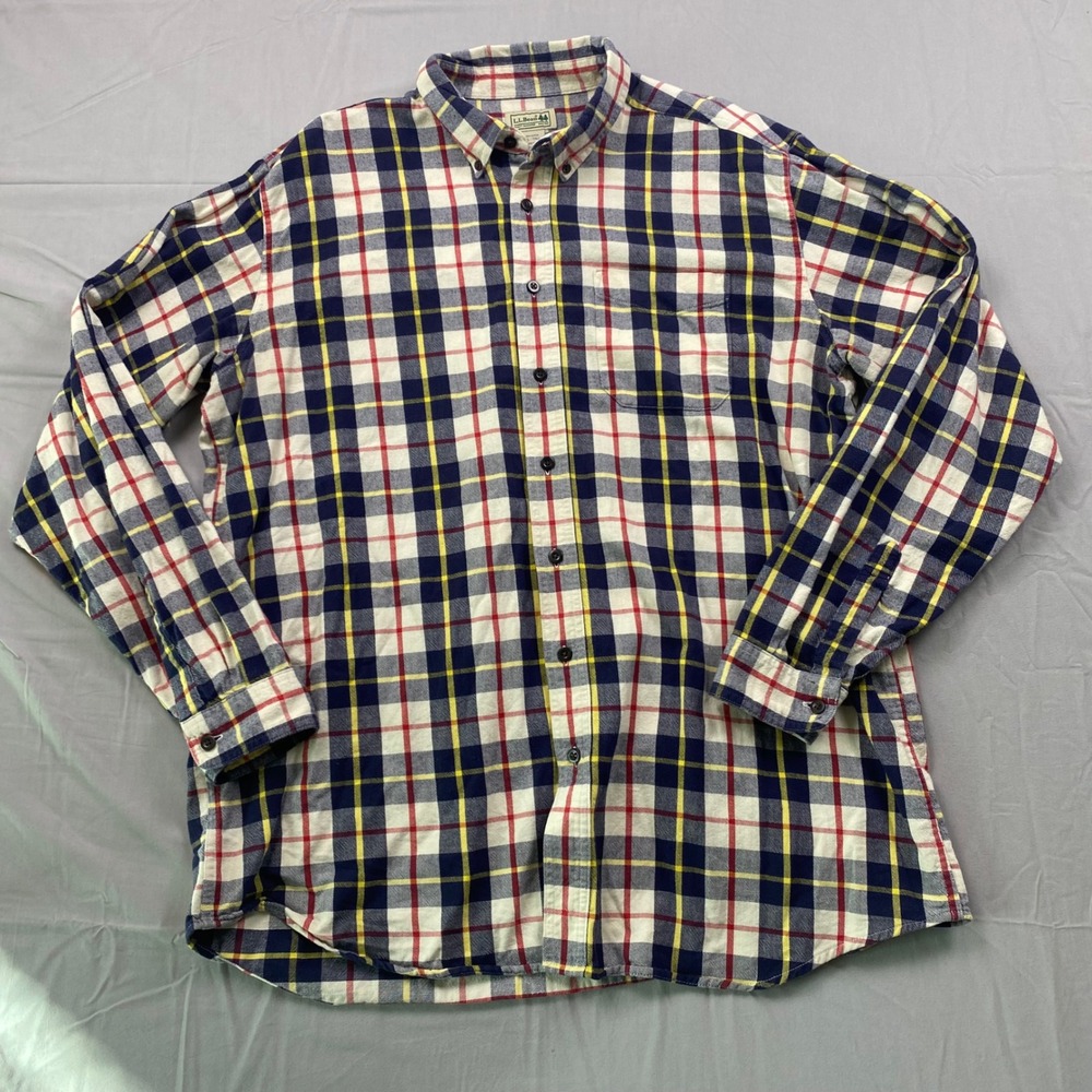 L.L. LL Bean Scotch Plaid Flannel Shirt Mens XL Tall Blue Red Yellow Button Down - Picture 5 of 13